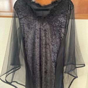 Velour Black Dress Sheer Mesh Butterfly Sleeves Goth Costume NWOT